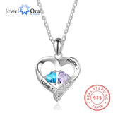 JewelOra Personalized Name Necklace with 2 Birthstones Heart Pendant
