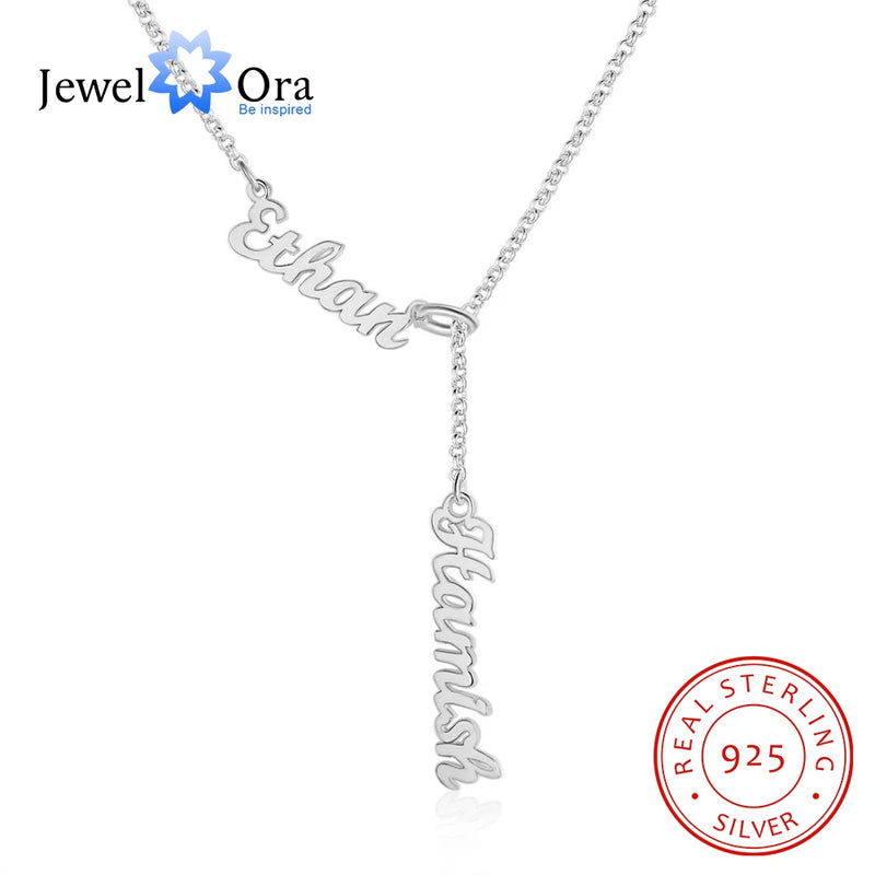 JewelOra Personalized 925 Silver Nameplate Necklaces for Women 2 Names Pendants