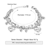 Personalized Beads & Heart Charm Bracelet for Women Stainless Steel Jewelry