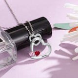 Personalized Birthstone Heart Pendant Necklace Engraving 2 Names Necklaces