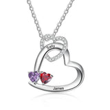 Personalized Birthstone Heart Pendant Necklace Engraving 2 Names Necklaces