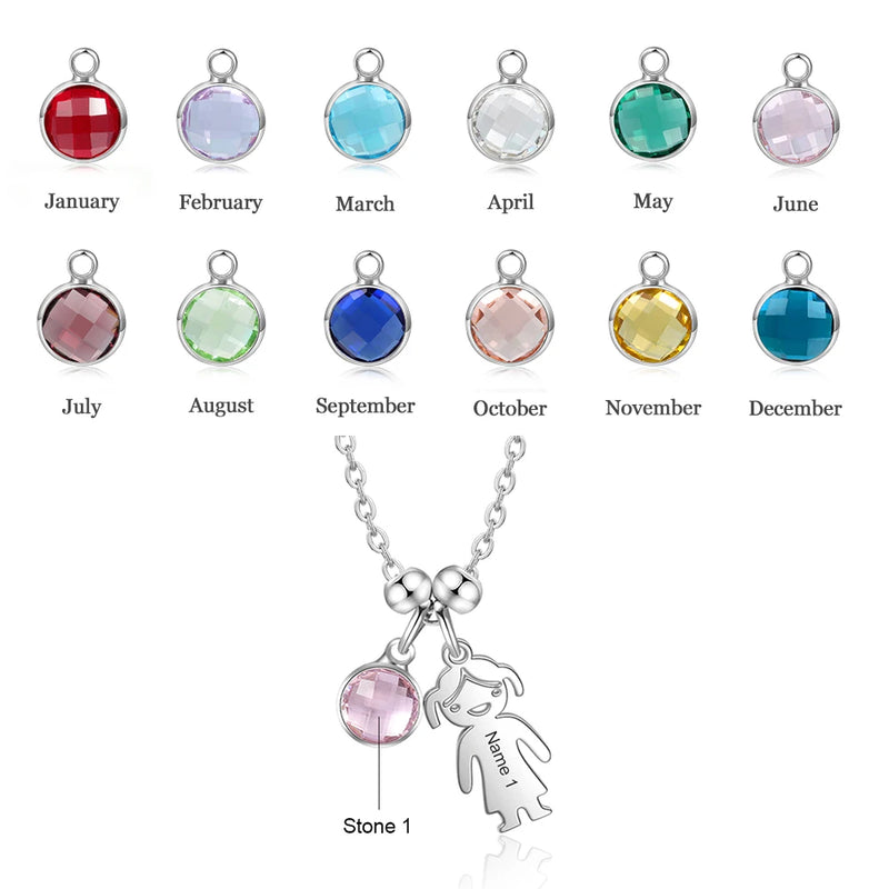 Personalized Boy Girl Pendant Necklace with Birthstone