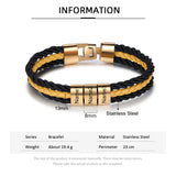 Personalized Leather Bracelet with Stainless Steel Beads