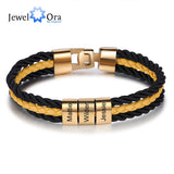 Personalized Leather Bracelet with Stainless Steel Beads