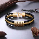 Personalized Leather Bracelet with Stainless Steel Beads