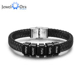 JewelOra Personalized Braided Leather Bracelet with Engraved Name for Men