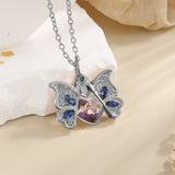 Personalized Butterfly Heart Necklace with Photo Locket Pendant