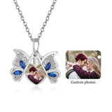 Personalized Butterfly Heart Necklace with Photo Locket Pendant