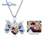 Personalized Butterfly Heart Necklace with Photo Locket Pendant