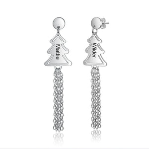 Personalized Christmas Tree Tassel Earrings Name Engraved Drop Earrings