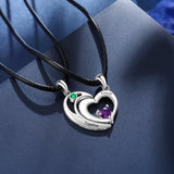 JewelOra Couples Heart Necklace Set Birthstone Name Necklaces Anniversary Gift