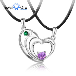 JewelOra Couples Heart Necklace Set Birthstone Name Necklaces Anniversary Gift