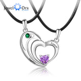 JewelOra Couples Heart Necklace Set Birthstone Name Necklaces Anniversary Gift