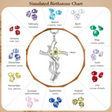 Personalized Cross Flower Pendant 1-5 Birthstones Engraved Name Necklaces