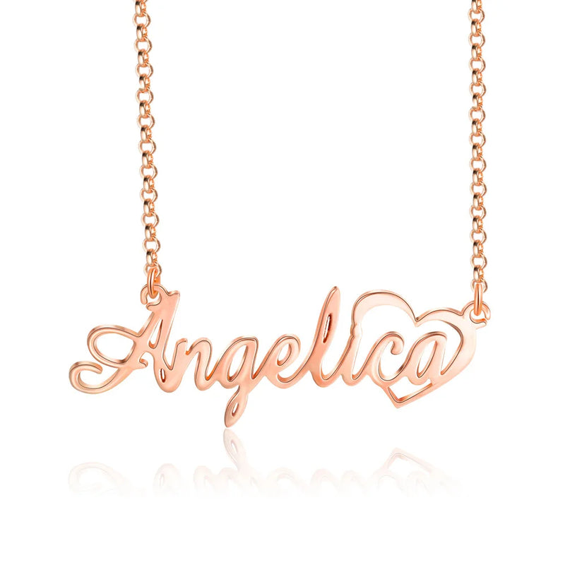 Personalized Nameplate Necklace 925 Silver Heart Custom Letter Necklaces