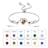 Personalized Photo Bracelet with Birthstones Engraved Name Infinity Bracelet