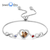 Personalized Photo Bracelet with Birthstones Engraved Name Infinity Bracelet