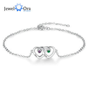 JewelOra Personalized Double Heart Bracelet Birthstone Name Couple Bracelets
