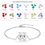 JewelOra Personalized Double Heart Bracelet Birthstone Name Couple Bracelets