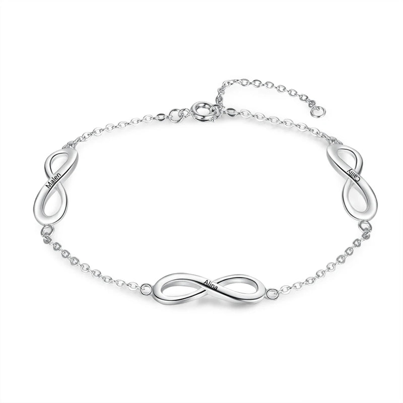 Personalized 3 Infinity Bracelets for Women Family Bracelet Anniversary