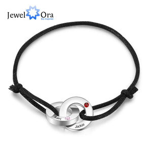 Personalized Engrave 2 Names Birthstone Bracelet Men's Gift