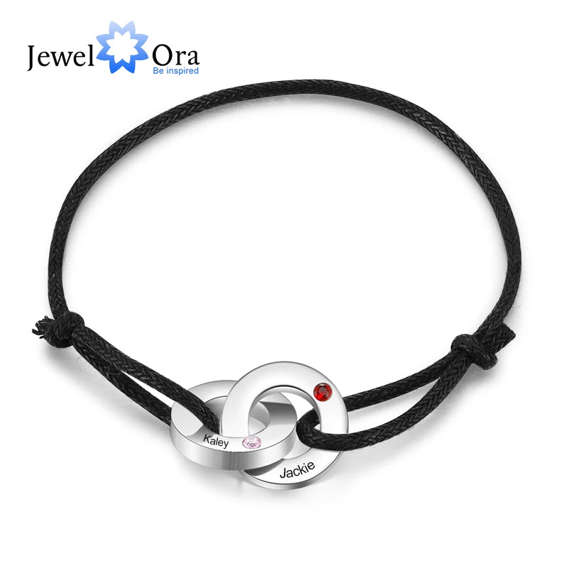 Personalized Engrave 2 Names Birthstone Bracelet Men's Gift