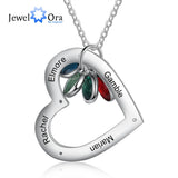 Personalized Family Names Heart Necklace with Birthstone
