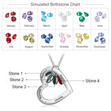 Personalized Family Names Heart Necklace with Birthstone