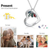 Personalized Family Names Heart Necklace with Birthstone