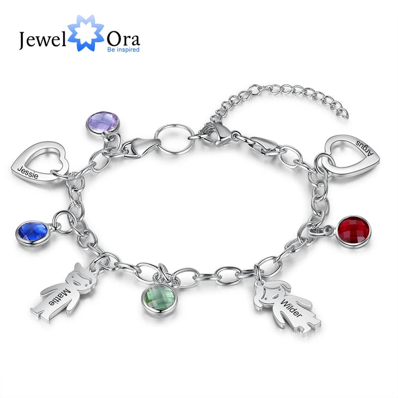 Personalized Engraved Name Heart Bracelet with Birthstone
