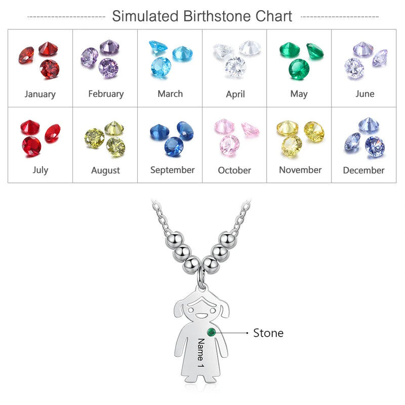 Personalized Engraved Name Pendant Necklace Birthstone Stainless Steel