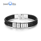 Personalized Leather Name Bracelet for Men Engraved Bead Fathers Gift