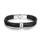 Personalized Leather Name Bracelet for Men Engraved Bead Fathers Gift