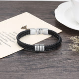 Personalized Leather Name Bracelet for Men Engraved Bead Fathers Gift