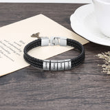 Personalized Leather Name Bracelet for Men Engraved Bead Fathers Gift