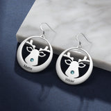 Personalized Engraved Name Christmas Elk Earrings Birthstone - Women