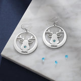 Personalized Engraved Name Christmas Elk Earrings Birthstone - Women