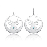 Personalized Engraved Name Christmas Elk Earrings Birthstone - Women