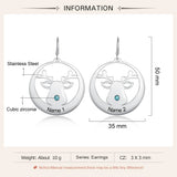 Personalized Engraved Name Christmas Elk Earrings Birthstone - Women
