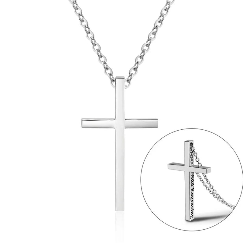 JewelOra Personalized Name Cross Pendant Necklace Stainless Steel