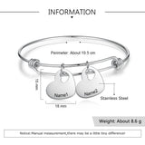 Personalized Name Heart Charms Bangle Bracelet