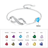 Personalized Engraved Name Infinity Bracelet with Heart Birthstone