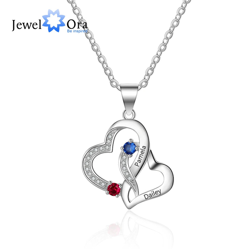 JewelOra Custom Birthstone Heart Necklace Wedding Jewelry