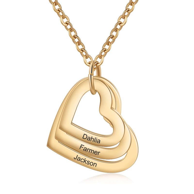 JewelOra Personalized 3 Names Heart Pendant Necklace Rose Necklace