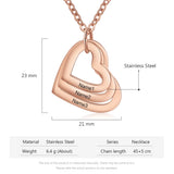 JewelOra Personalized 3 Names Heart Pendant Necklace Rose Necklace