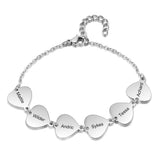 Personalized 6 Names Heart Charm Bracelet Family Bracelet