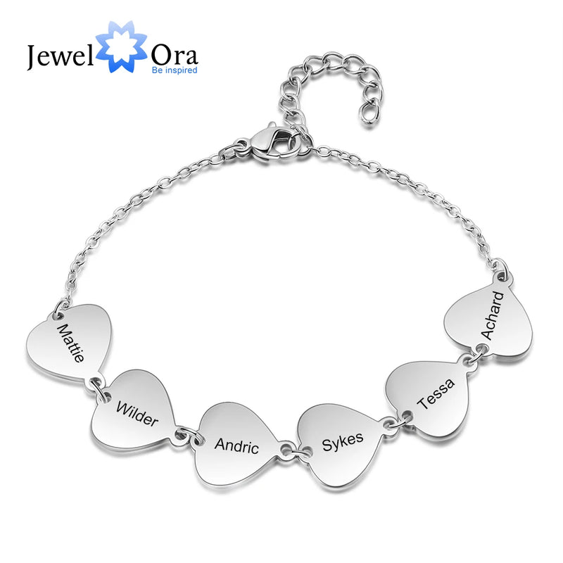 Personalized 6 Names Heart Charm Bracelet Family Bracelet