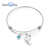Personalized Engraving Name Baby Feet Bracelets for Women with Birthstones