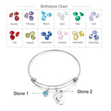 Personalized Engraving Name Baby Feet Bracelets for Women with Birthstones