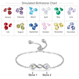 Personalized Engraving Name Infinity Bracelet with 2 Birthstones